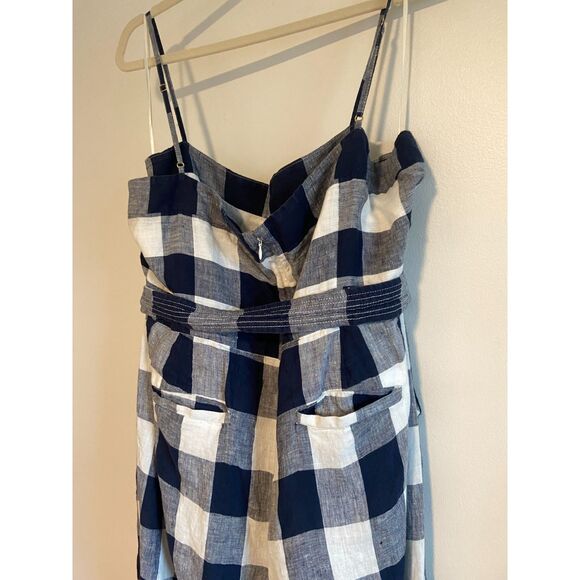 J.CREW Gingham Beauchamps Linen Spaghetti Strap Jumpsuit In Navy Ivory - Picture 5 of 8